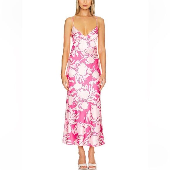 NWT Bardot Malinda Slip Dress Pink Abstract print tie back Revolve 4 - Picture 1 of 10